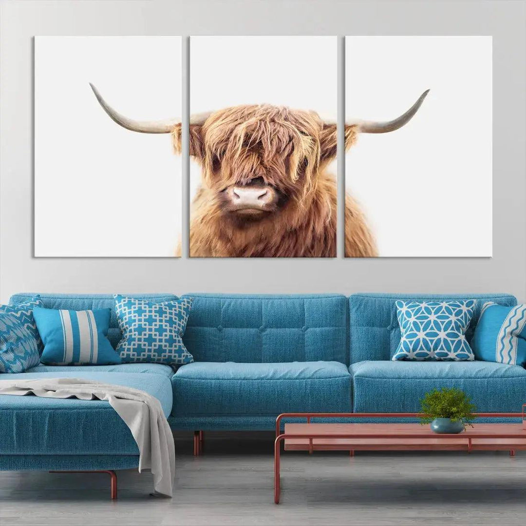 Sephia Scottish Highland Cow Farmhouse Decor Wall Art Canvas Print