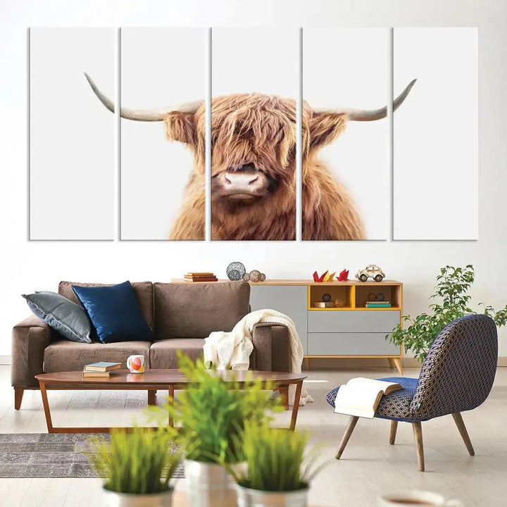 Sephia Scottish Highland Cow Farmhouse Decor Wall Art Canvas Print