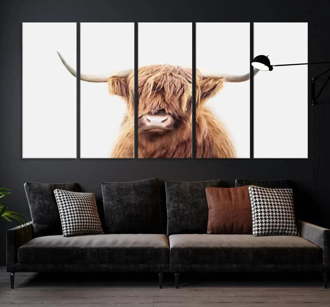 Sephia Scottish Highland Cow Farmhouse Decor Wall Art Canvas Print