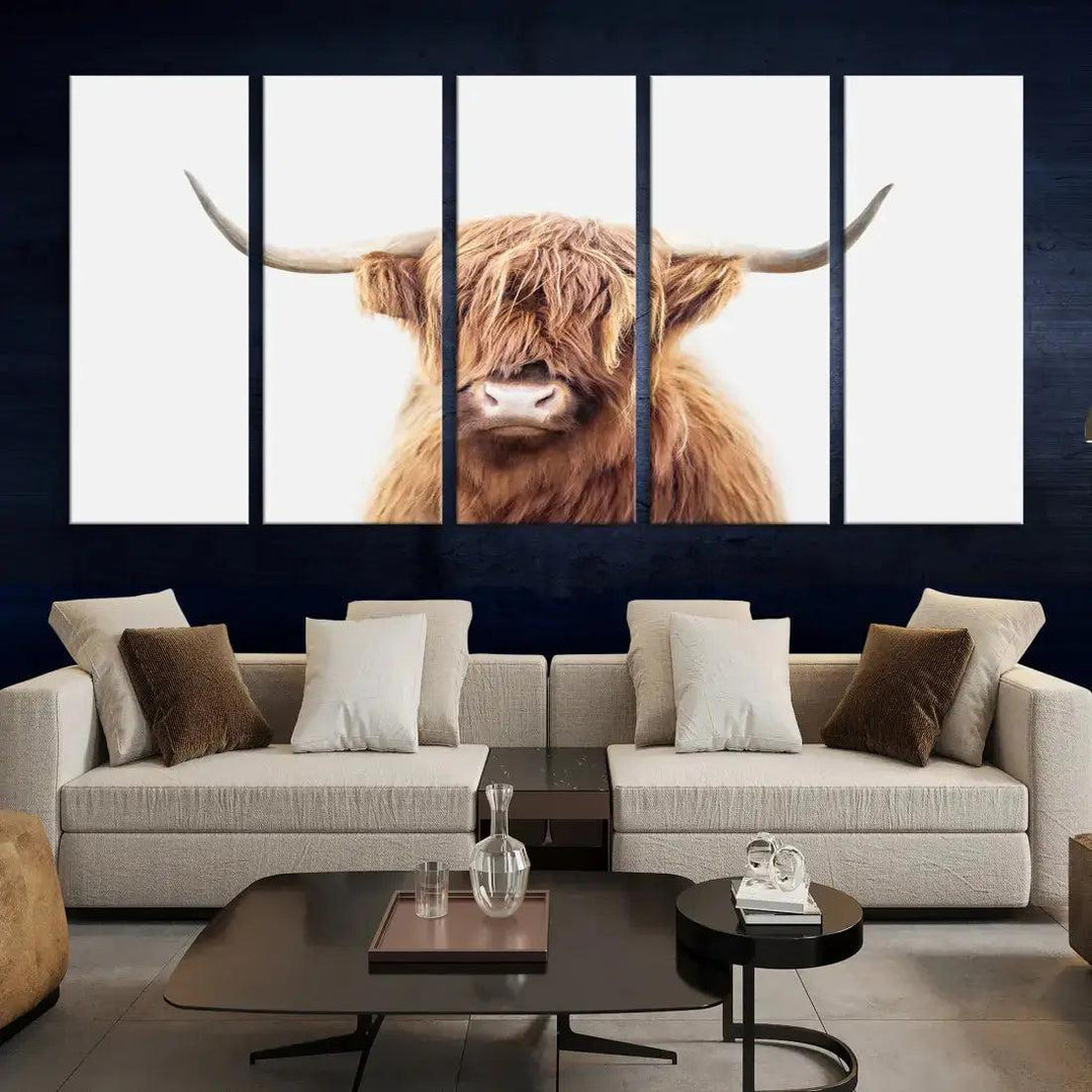 Sephia Scottish Highland Cow Farmhouse Decor Wall Art Canvas Print