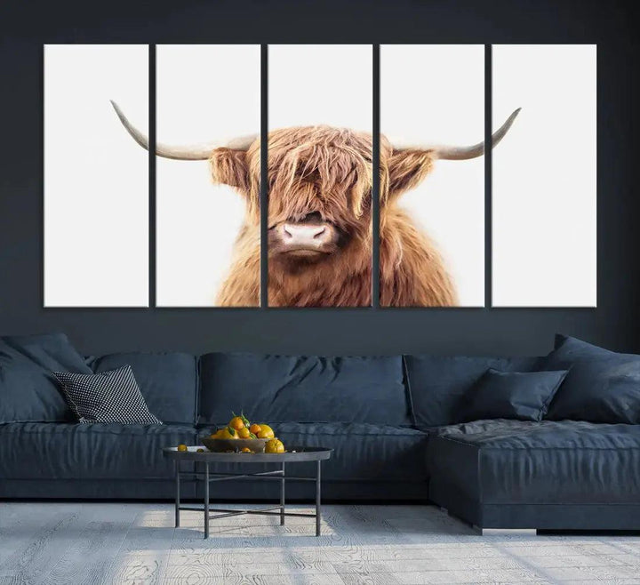 Sephia Scottish Highland Cow Farmhouse Decor Wall Art Canvas Print