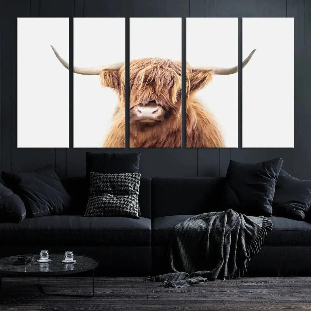 Sephia Scottish Highland Cow Farmhouse Decor Wall Art Canvas Print