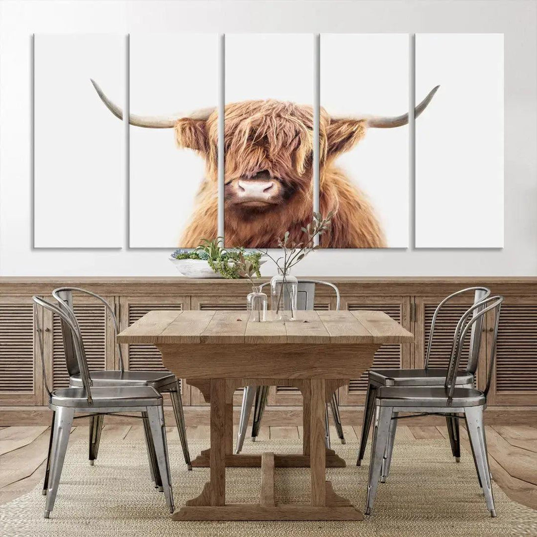 Sephia Scottish Highland Cow Farmhouse Decor Wall Art Canvas Print