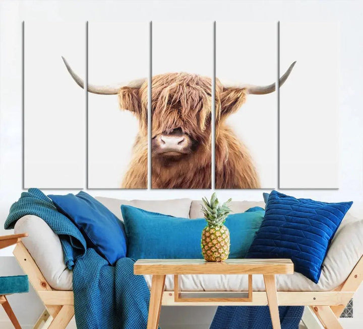 Sephia Scottish Highland Cow Farmhouse Decor Wall Art Canvas Print