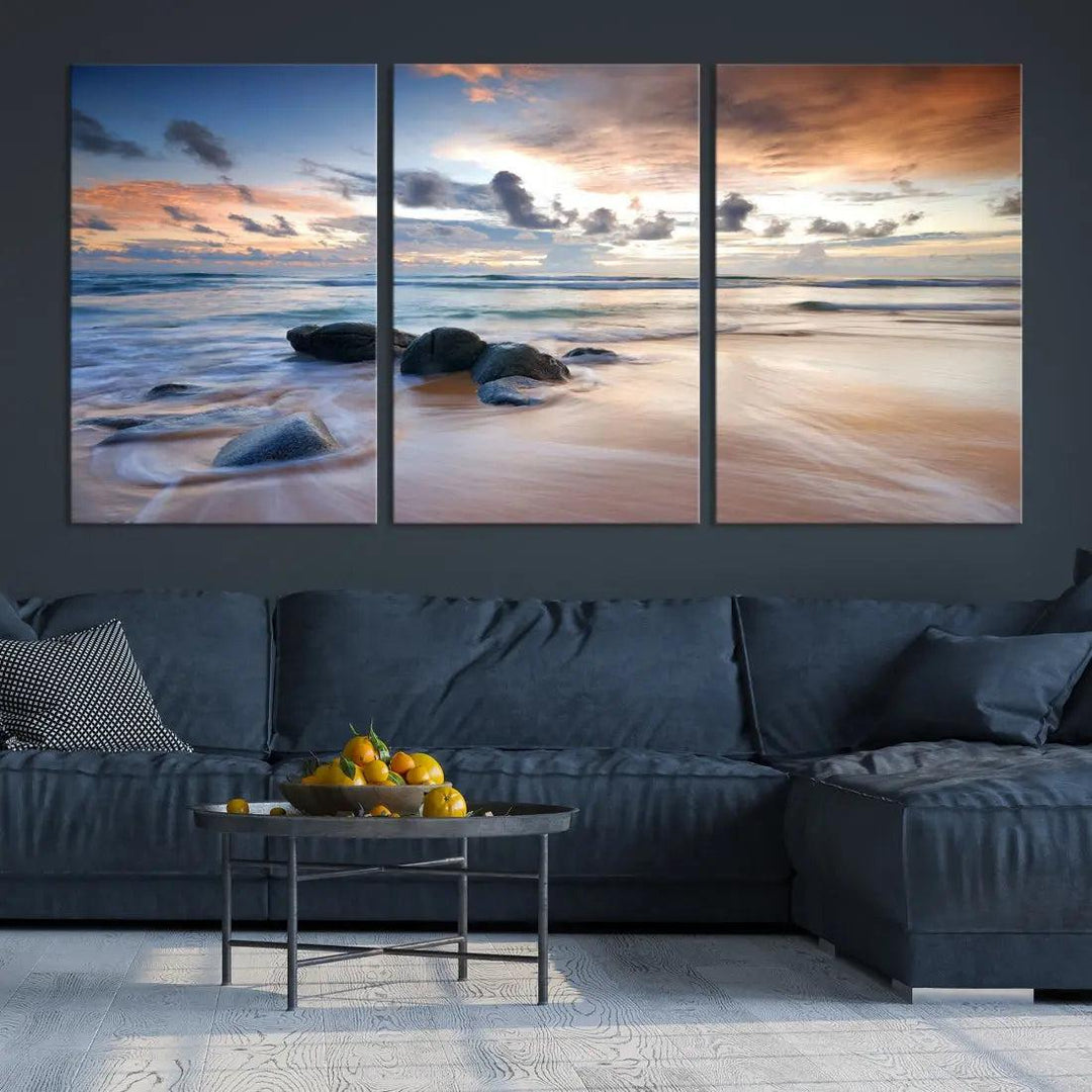 Serene Tropical Beach Ocean Wall Art Canvas Print for Living Room Decor