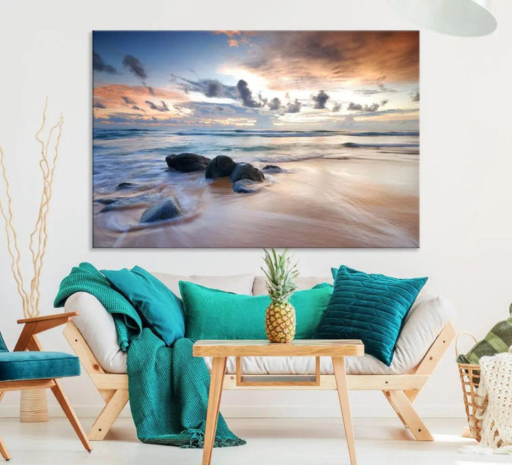 Serene Tropical Beach Ocean Wall Art Canvas Print for Living Room Decor