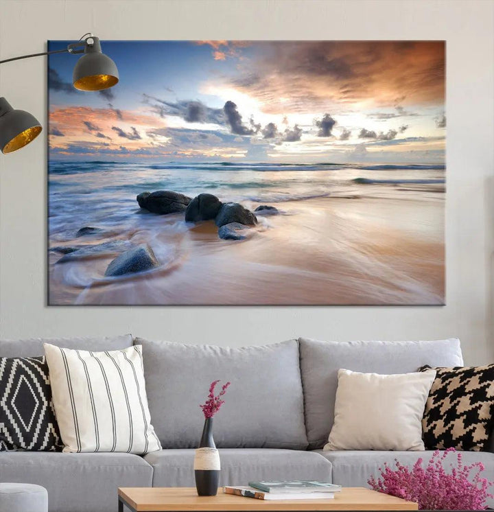 Serene Tropical Beach Ocean Wall Art Canvas Print for Living Room Decor