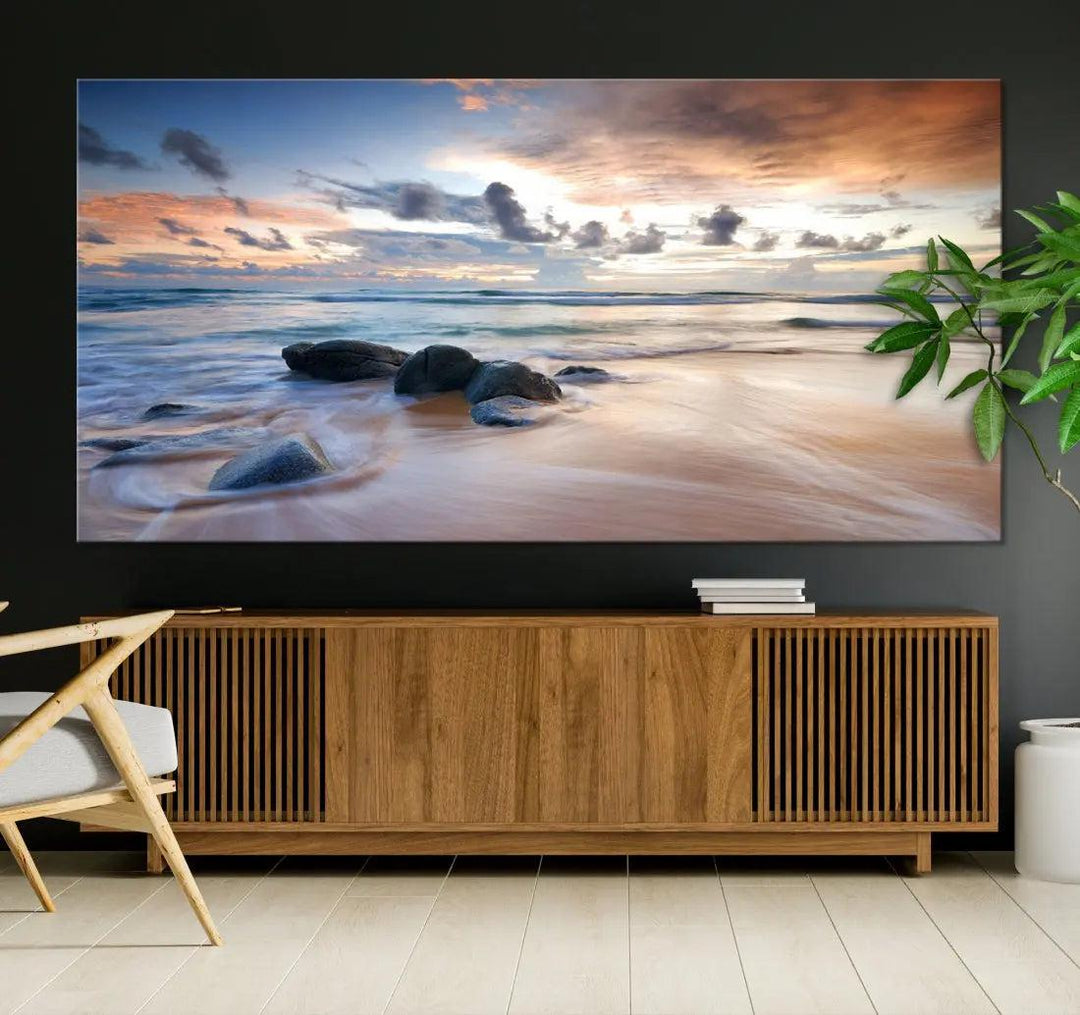 Serene Tropical Beach Ocean Wall Art Canvas Print for Living Room Decor