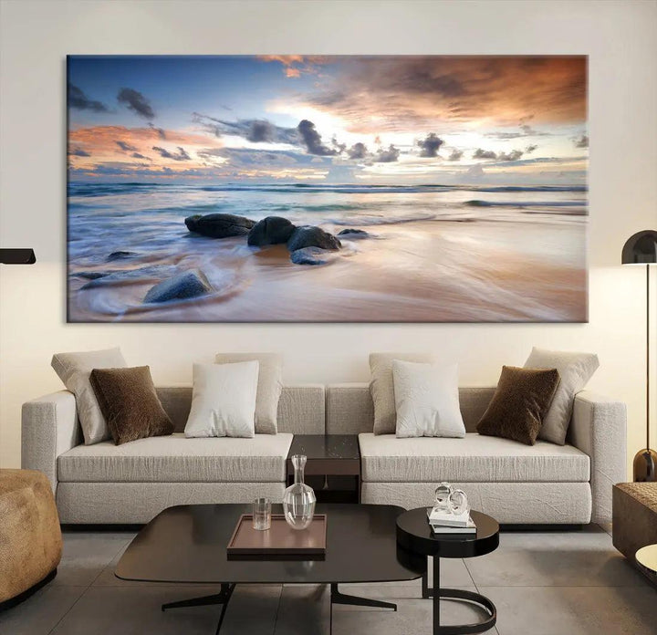 Serene Tropical Beach Ocean Wall Art Canvas Print for Living Room Decor