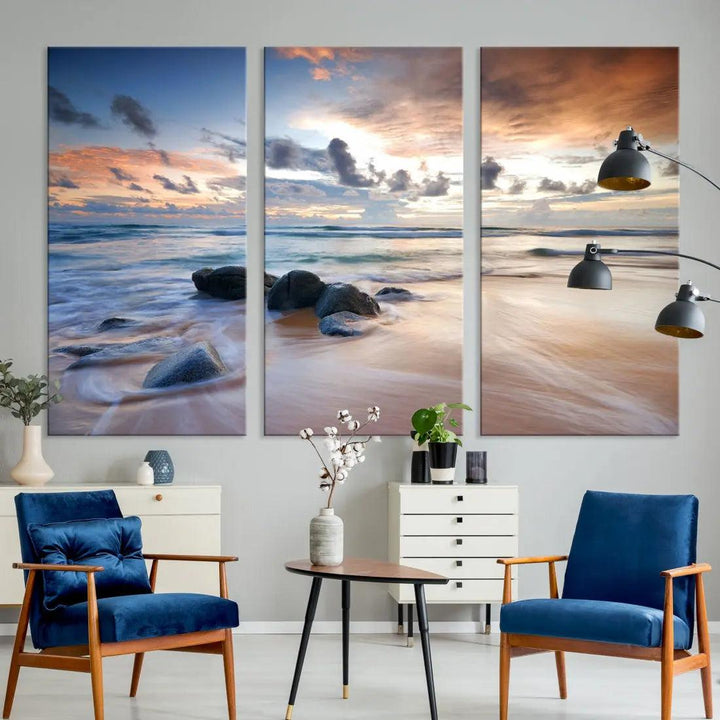 Serene Tropical Beach Ocean Wall Art Canvas Print for Living Room Decor