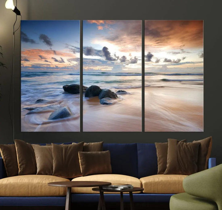 Serene Tropical Beach Ocean Wall Art Canvas Print for Living Room Decor