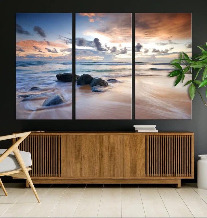 Serene Tropical Beach Ocean Wall Art Canvas Print for Living Room Decor