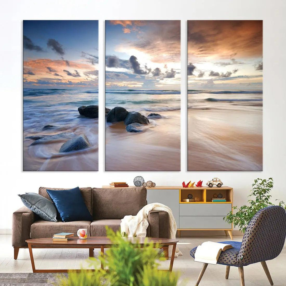 Serene Tropical Beach Ocean Wall Art Canvas Print for Living Room Decor