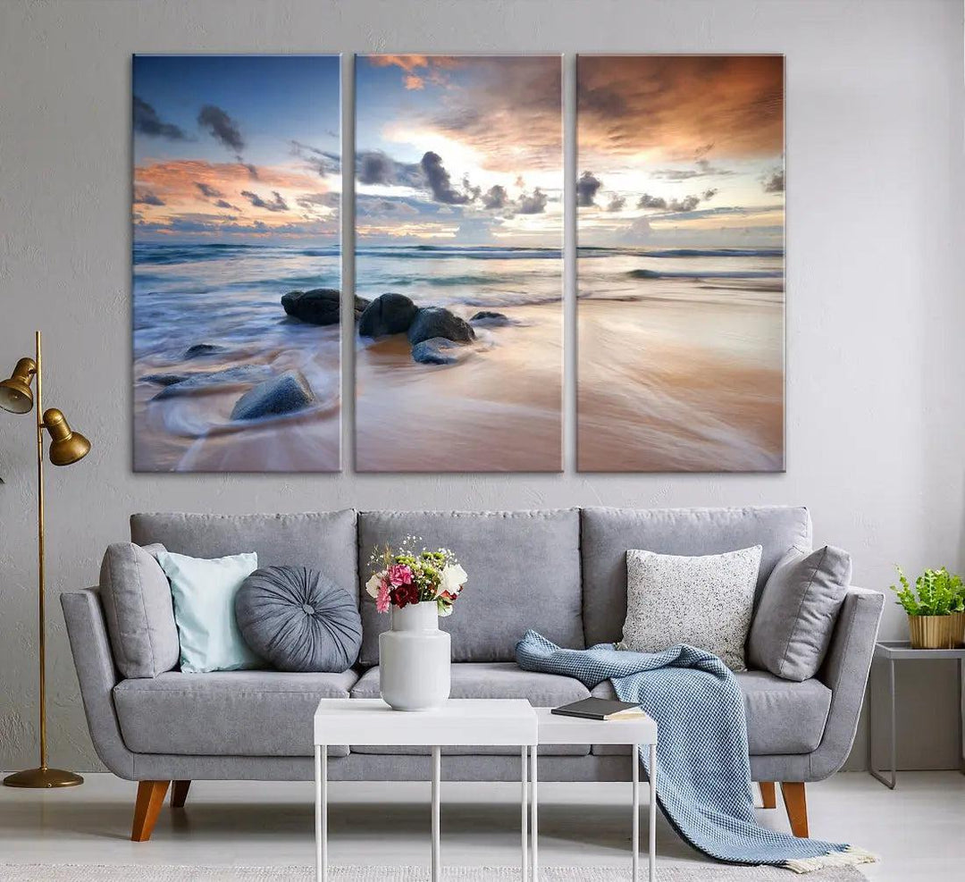 Serene Tropical Beach Ocean Wall Art Canvas Print for Living Room Decor