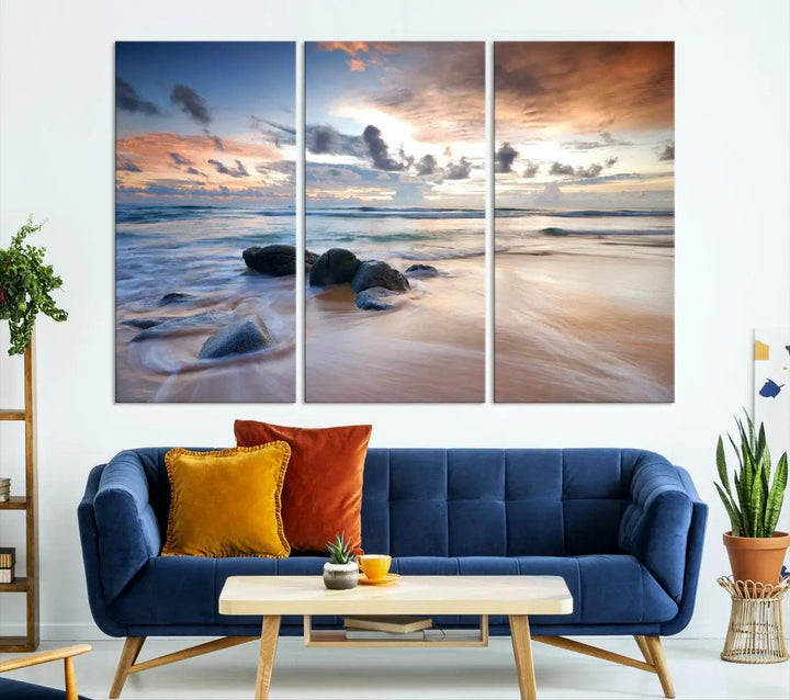 Serene Tropical Beach Ocean Wall Art Canvas Print for Living Room Decor