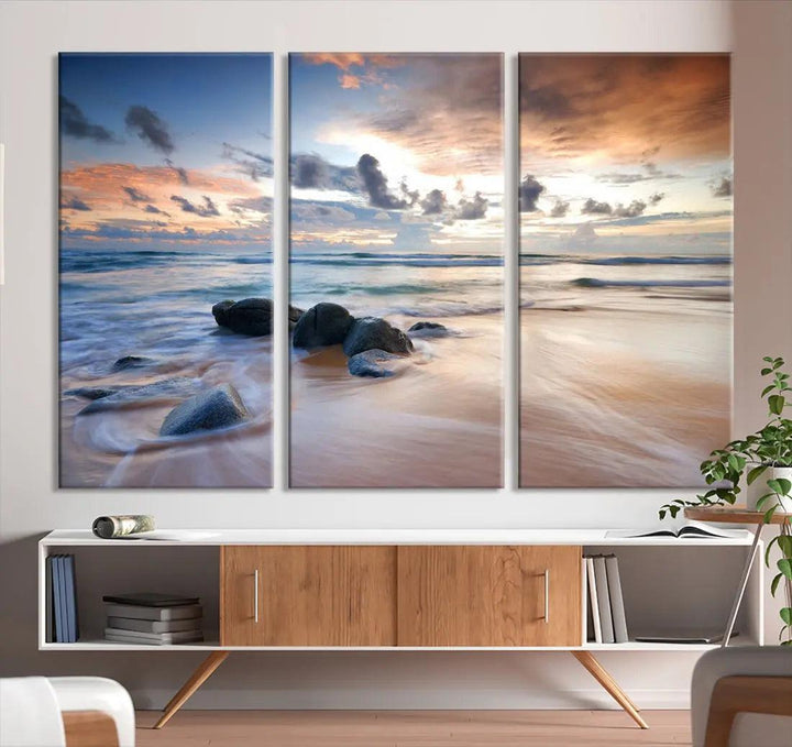 Serene Tropical Beach Ocean Wall Art Canvas Print for Living Room Decor