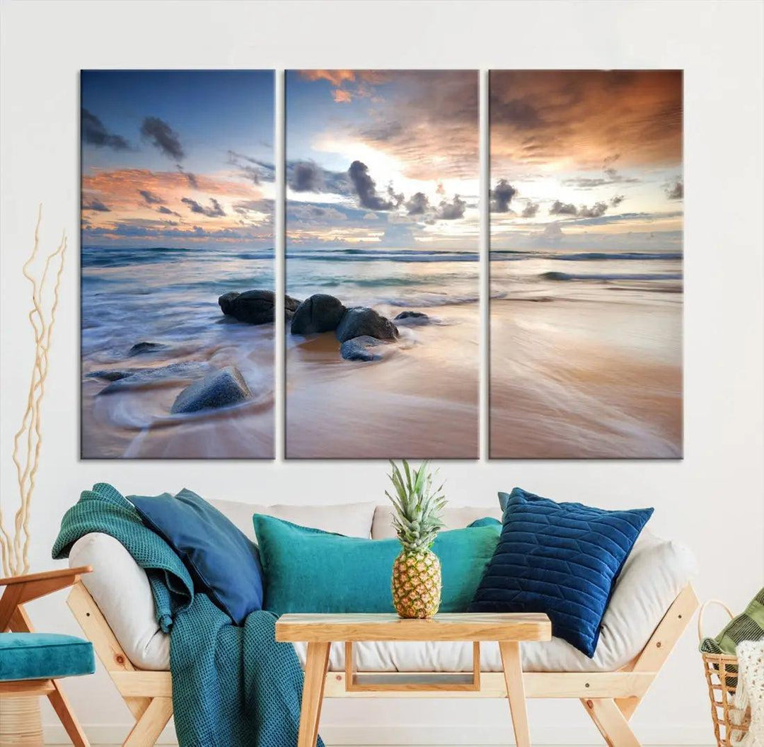 Serene Tropical Beach Ocean Wall Art Canvas Print for Living Room Decor