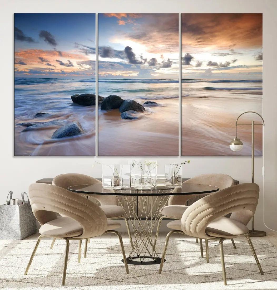 Serene Tropical Beach Ocean Wall Art Canvas Print for Living Room Decor