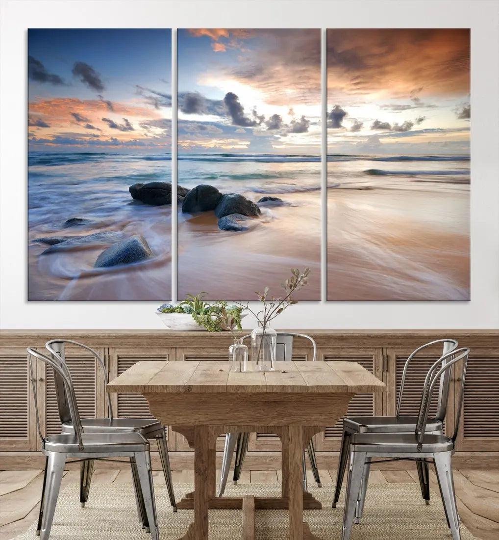 Serene Tropical Beach Ocean Wall Art Canvas Print for Living Room Decor