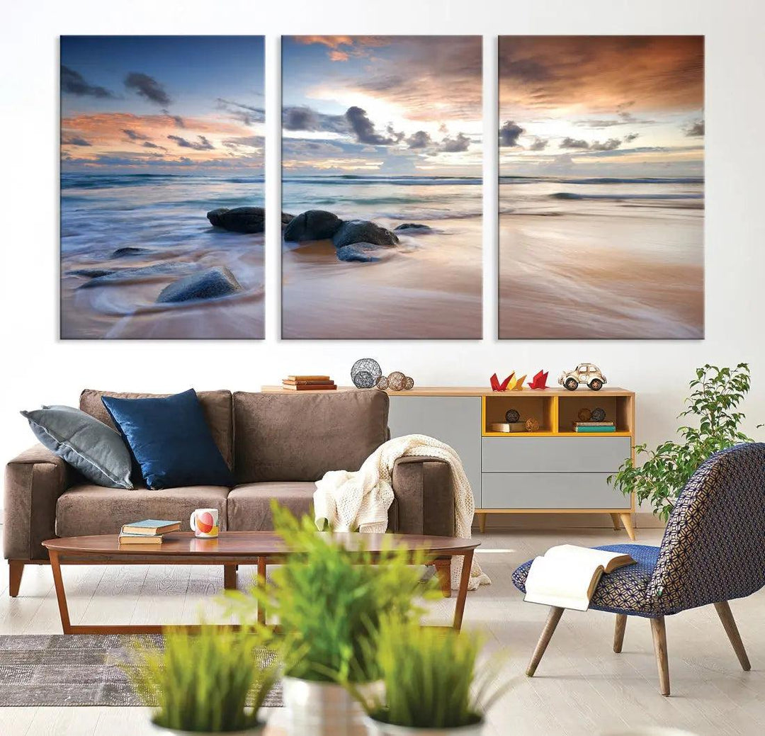 Serene Tropical Beach Ocean Wall Art Canvas Print for Living Room Decor