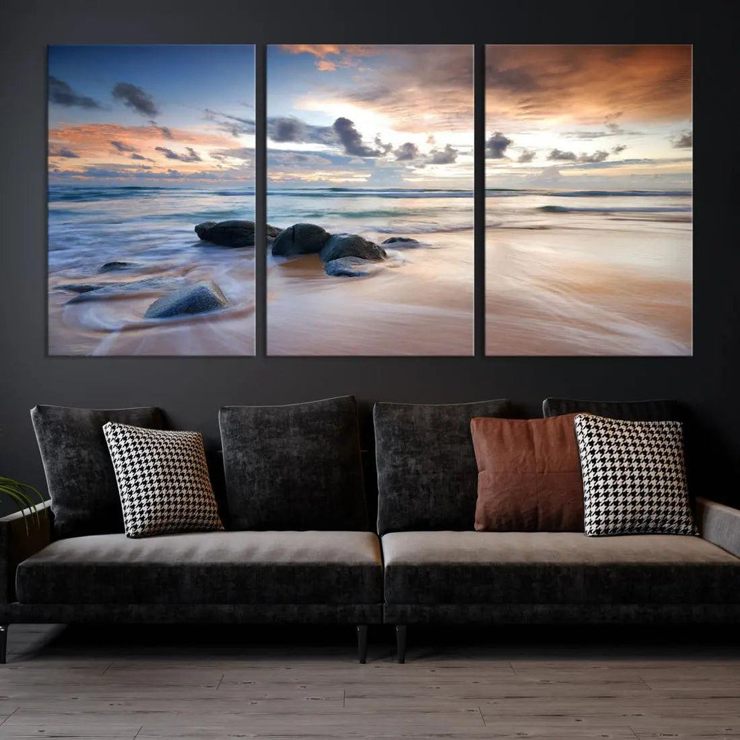 Serene Tropical Beach Ocean Wall Art Canvas Print for Living Room Decor