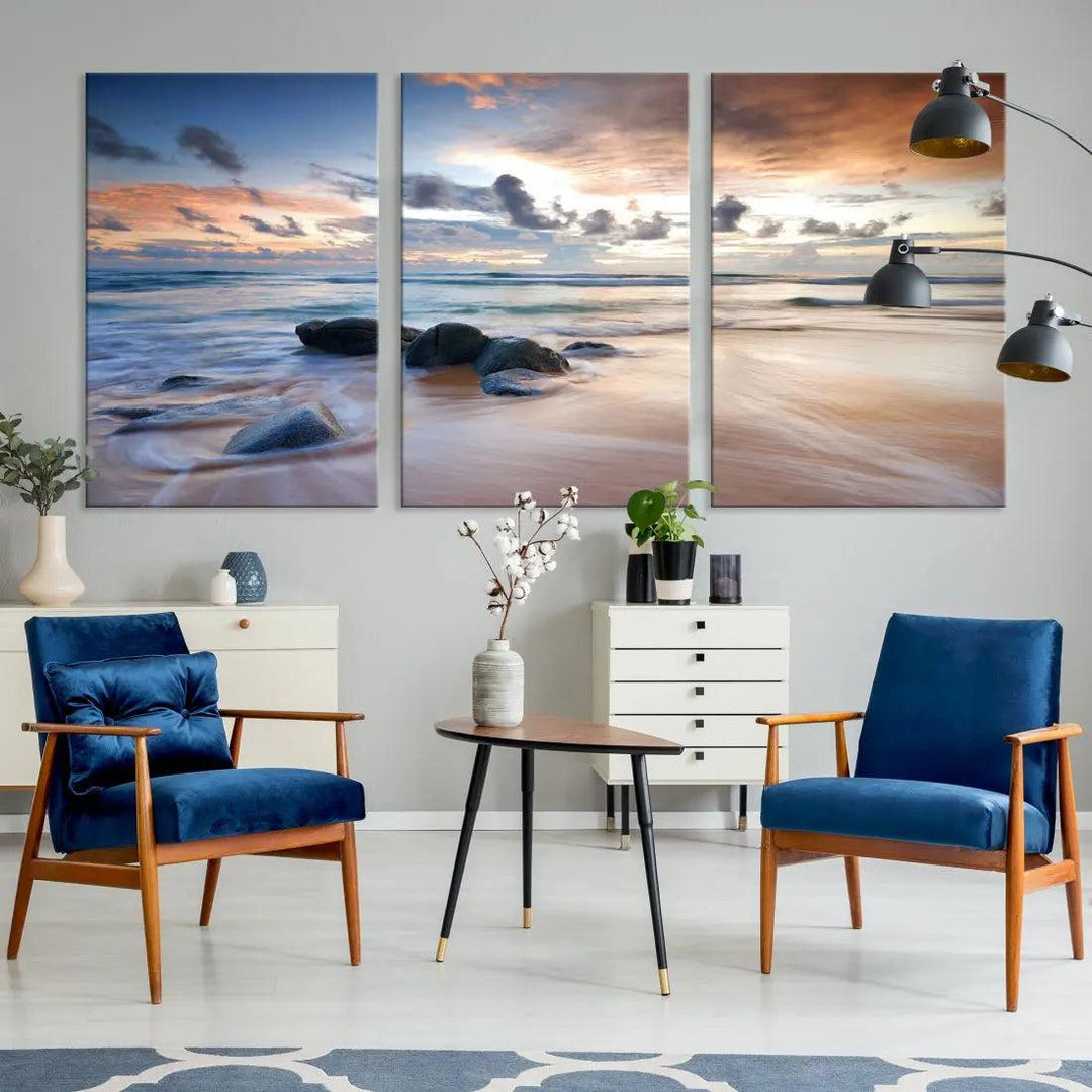 Serene Tropical Beach Ocean Wall Art Canvas Print for Living Room Decor