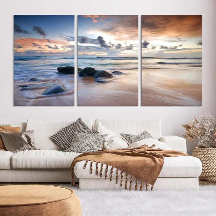 Serene Tropical Beach Ocean Wall Art Canvas Print for Living Room Decor