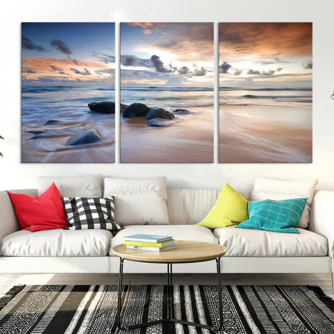 Serene Tropical Beach Ocean Wall Art Canvas Print for Living Room Decor