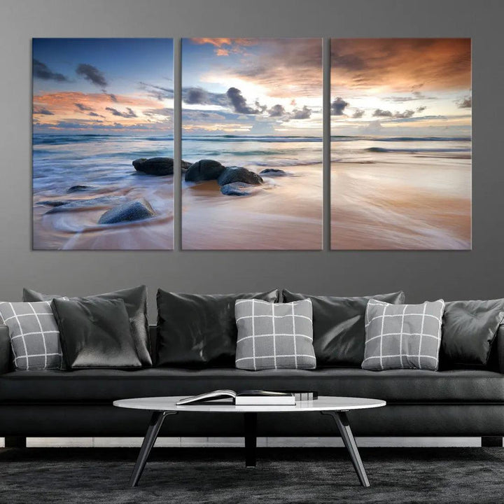 Serene Tropical Beach Ocean Wall Art Canvas Print for Living Room Decor