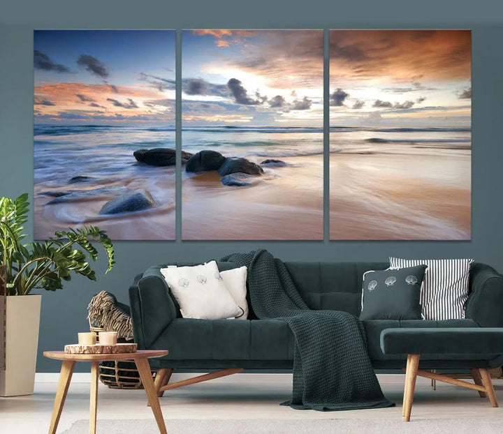 Serene Tropical Beach Ocean Wall Art Canvas Print for Living Room Decor