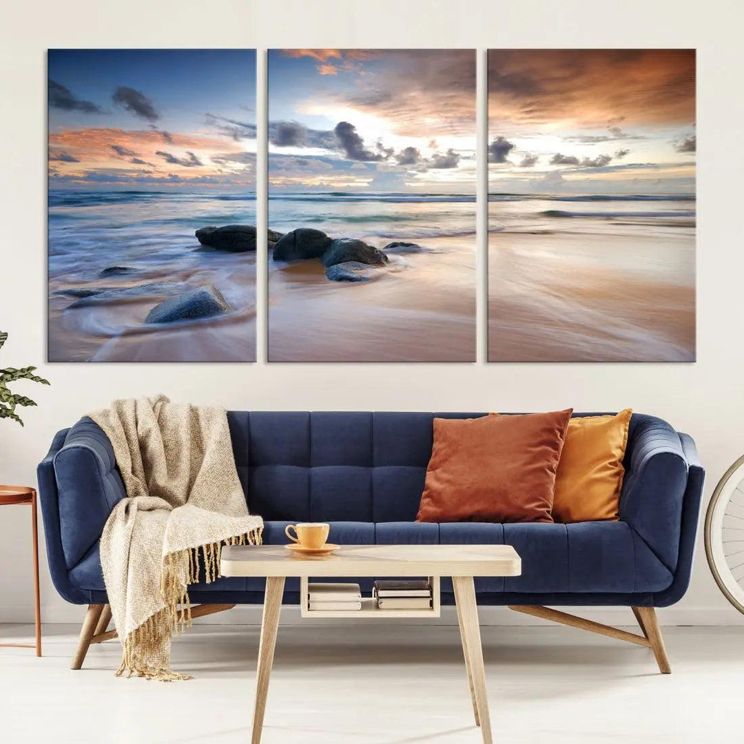 Serene Tropical Beach Ocean Wall Art Canvas Print for Living Room Decor