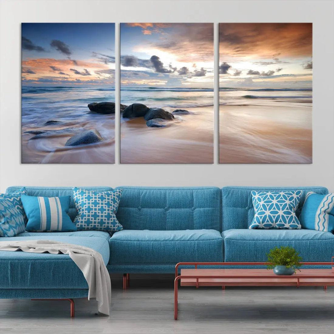 Serene Tropical Beach Ocean Wall Art Canvas Print for Living Room Decor