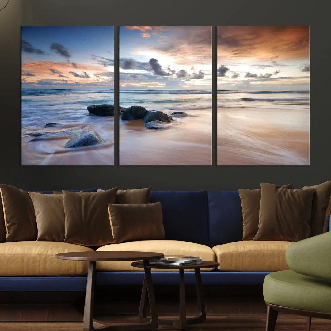 Serene Tropical Beach Ocean Wall Art Canvas Print for Living Room Decor