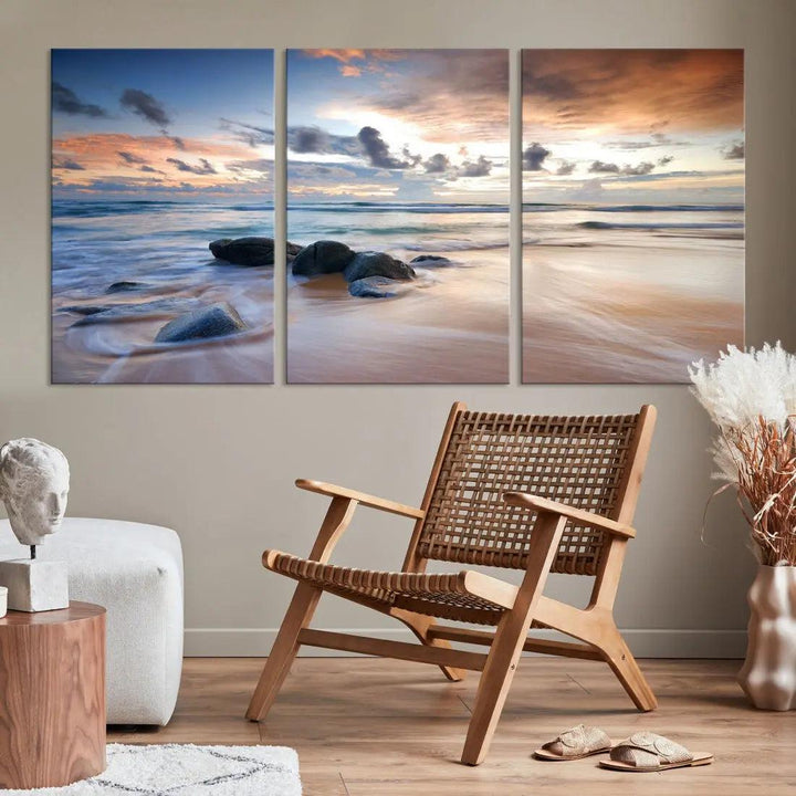 Serene Tropical Beach Ocean Wall Art Canvas Print for Living Room Decor