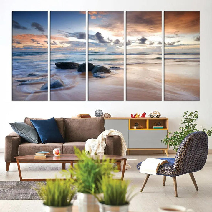 Serene Tropical Beach Ocean Wall Art Canvas Print for Living Room Decor