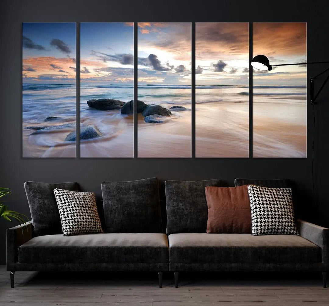 Serene Tropical Beach Ocean Wall Art Canvas Print for Living Room Decor