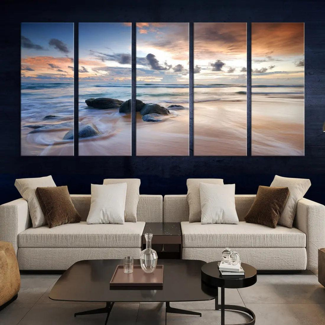 Serene Tropical Beach Ocean Wall Art Canvas Print for Living Room Decor