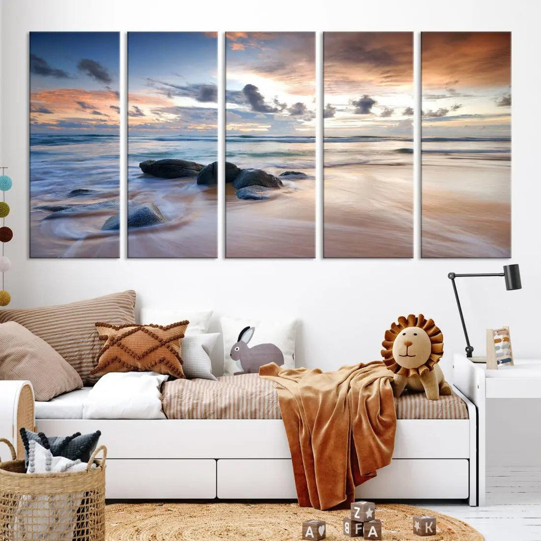 Serene Tropical Beach Ocean Wall Art Canvas Print for Living Room Decor