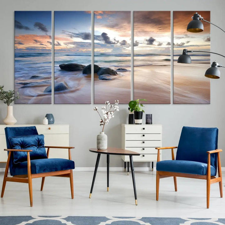 Serene Tropical Beach Ocean Wall Art Canvas Print for Living Room Decor