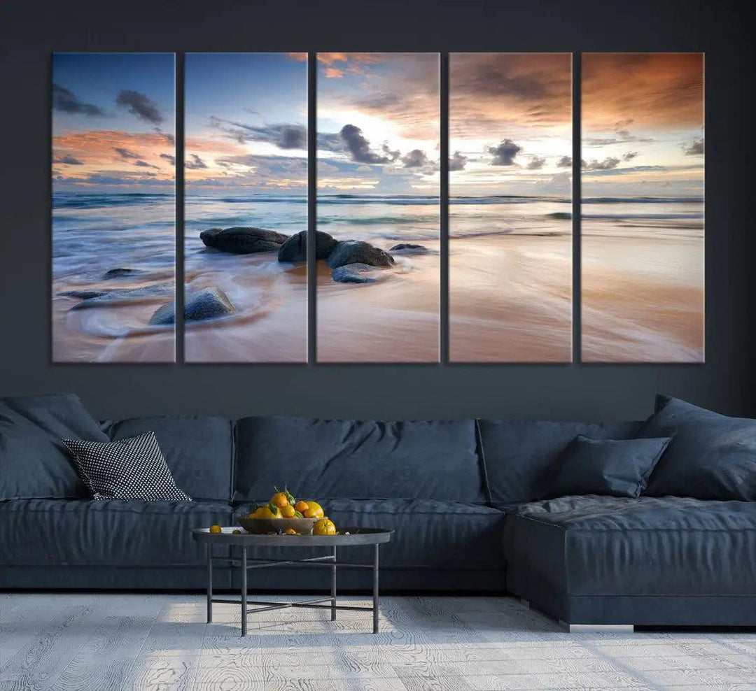 Serene Tropical Beach Ocean Wall Art Canvas Print for Living Room Decor