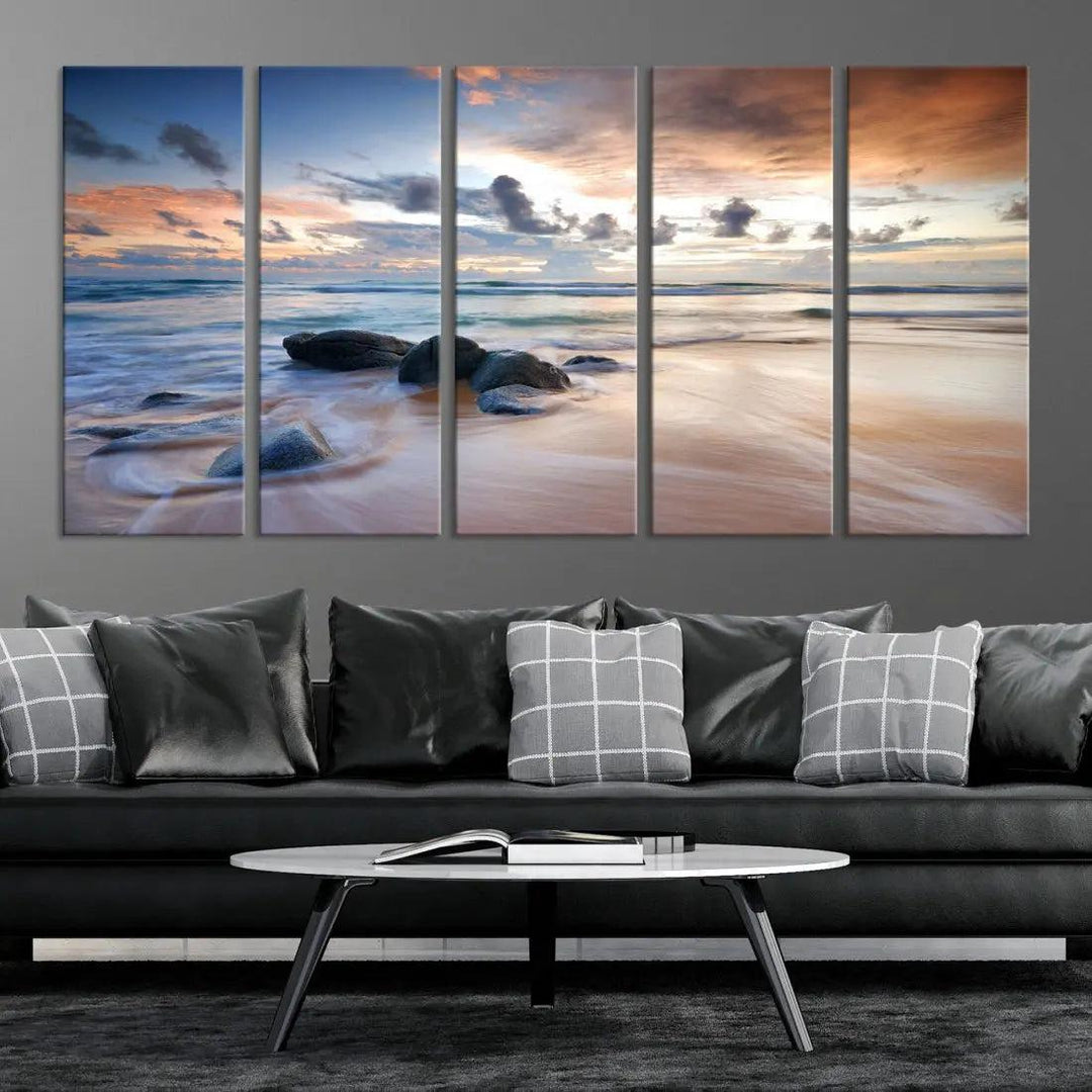 Serene Tropical Beach Ocean Wall Art Canvas Print for Living Room Decor