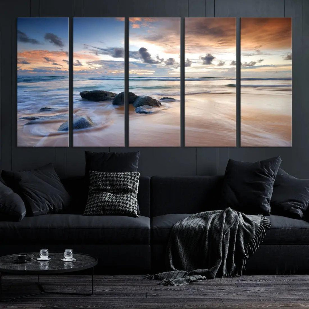 Serene Tropical Beach Ocean Wall Art Canvas Print for Living Room Decor