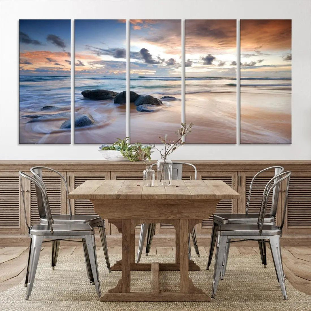 Serene Tropical Beach Ocean Wall Art Canvas Print for Living Room Decor