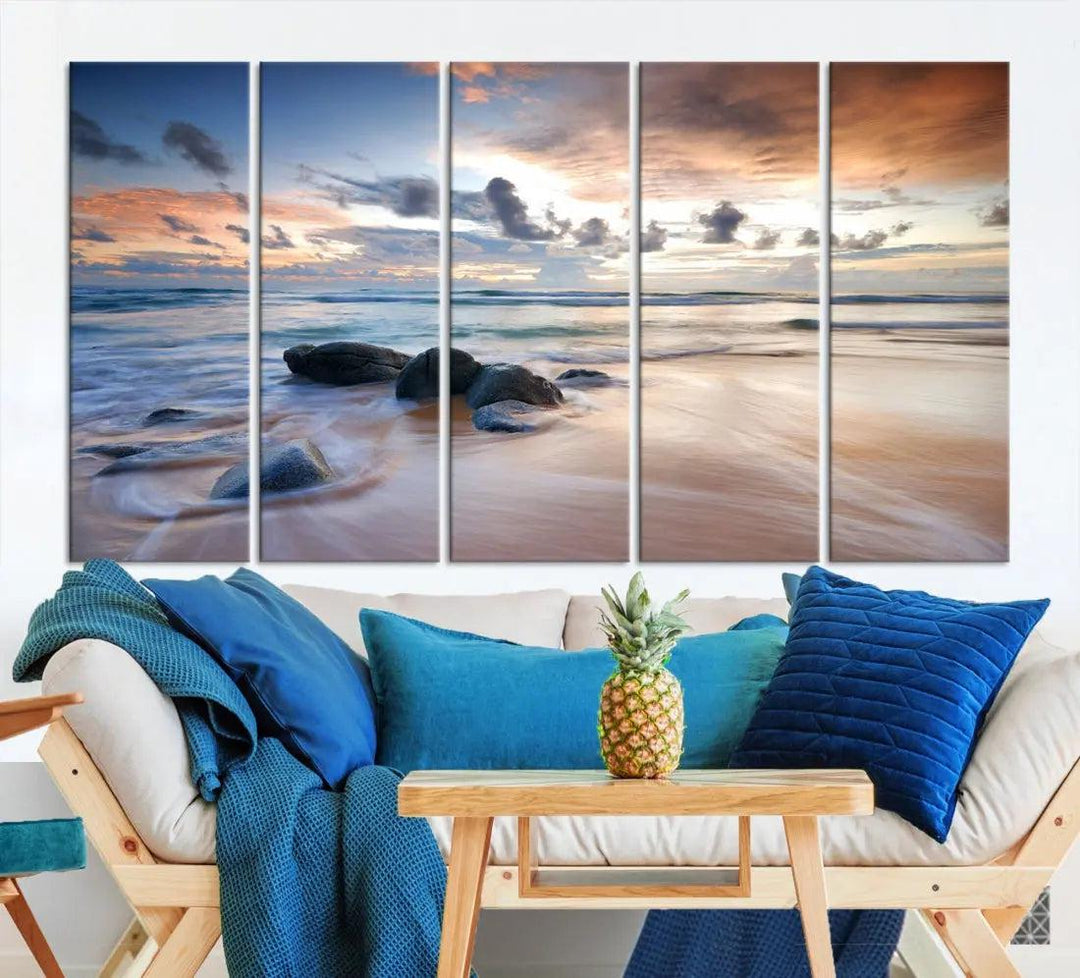 Serene Tropical Beach Ocean Wall Art Canvas Print for Living Room Decor