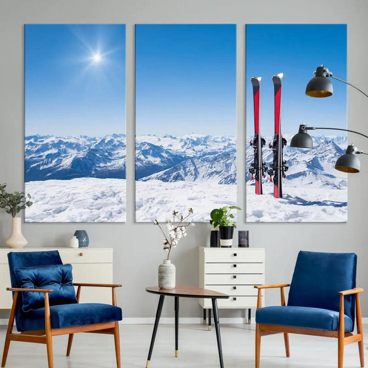 Ski Season Snow Mountain Giclee Canvas Extra Large Wall Art Print