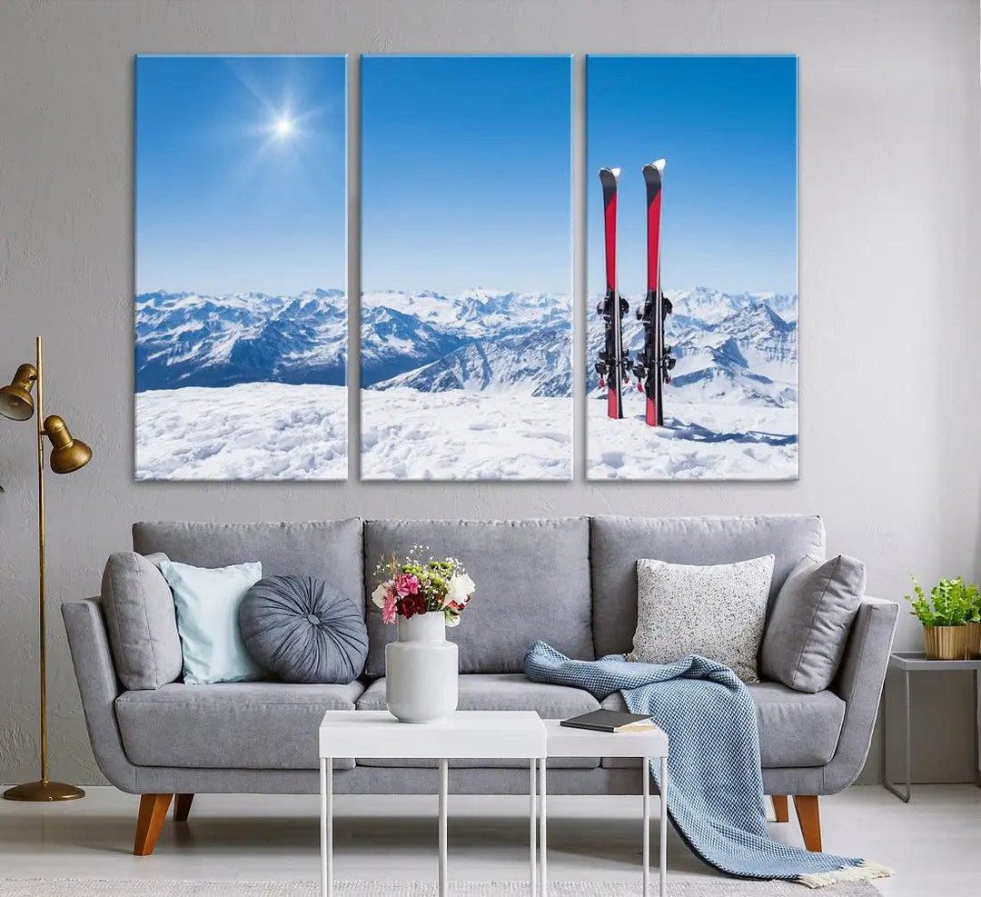 Ski Season Snow Mountain Giclee Canvas Extra Large Wall Art Print