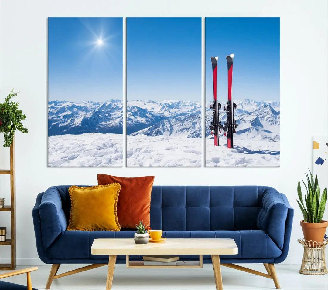 Ski Season Snow Mountain Giclee Canvas Extra Large Wall Art Print