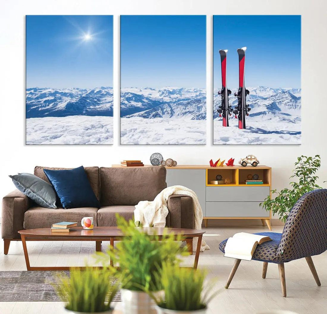 Ski Season Snow Mountain Giclee Canvas Extra Large Wall Art Print