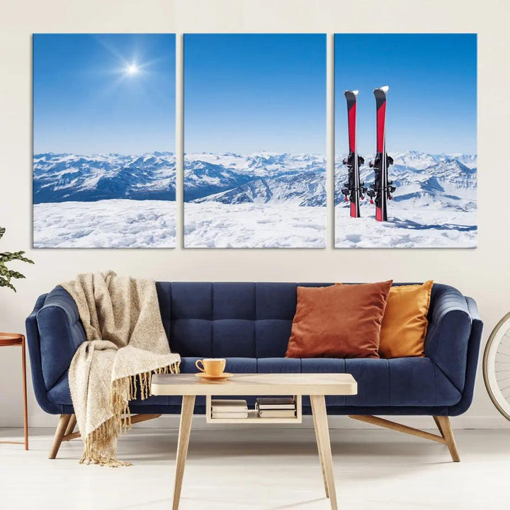 Ski Season Snow Mountain Giclee Canvas Extra Large Wall Art Print