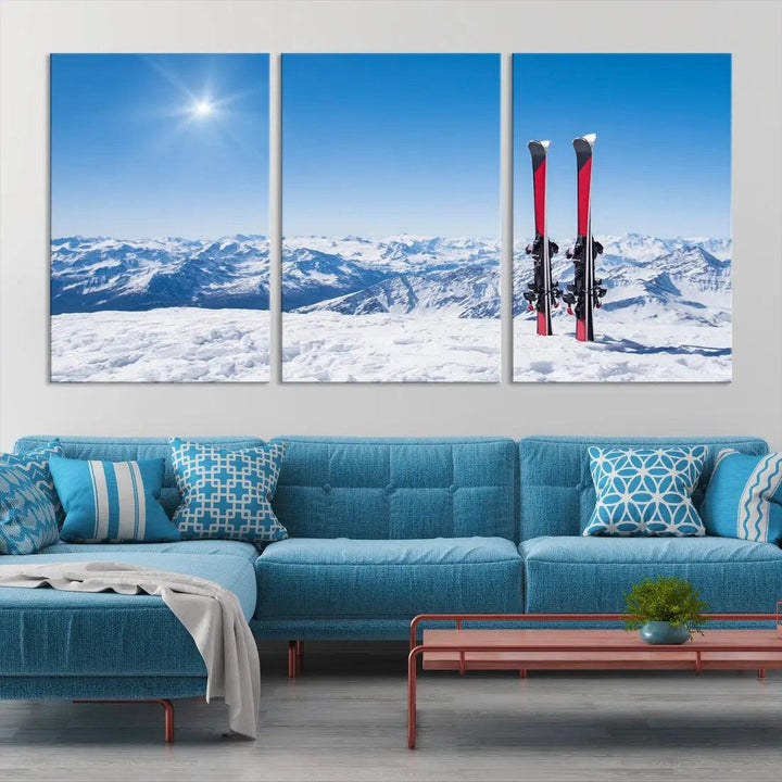 Ski Season Snow Mountain Giclee Canvas Extra Large Wall Art Print